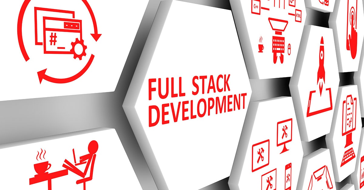 full stack developer written on hexagon shape with red ink; concept of Full Stack Developer jobs in top companies